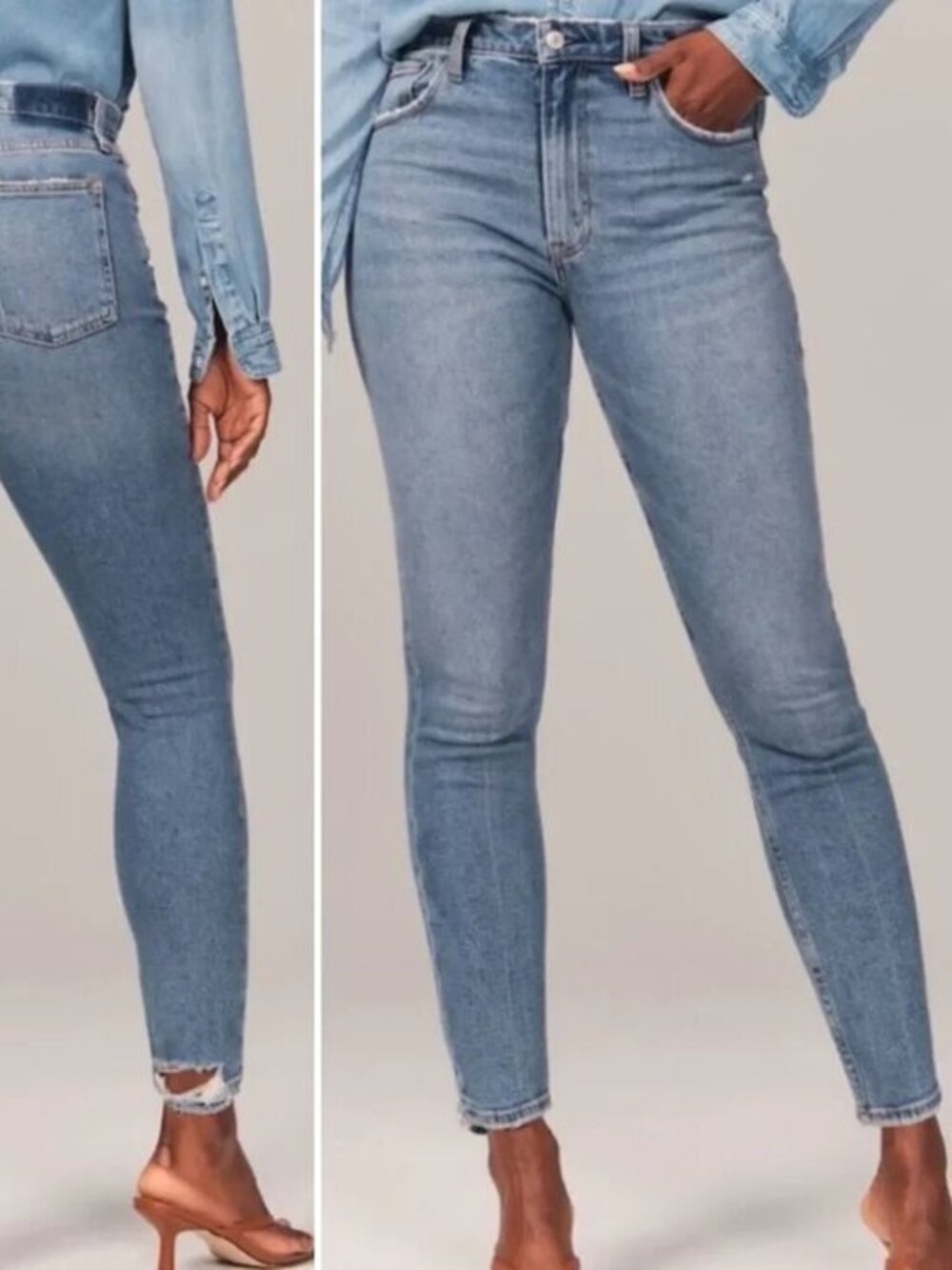 Abercrombie & Fitch Curve Love The Skinny High Rise Jeans Medium Wash Raw Hem 25
